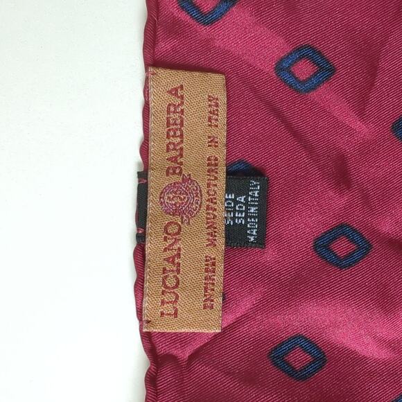 Luciano Barbera Mens Pocket Square Made in Italy 100% Silk Red Pattern Hanky 12" - Picture 2 of 5